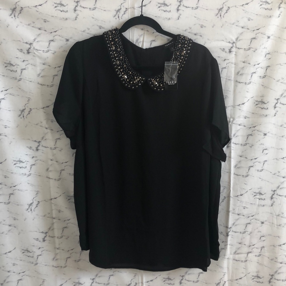 Black jewel neck blouse